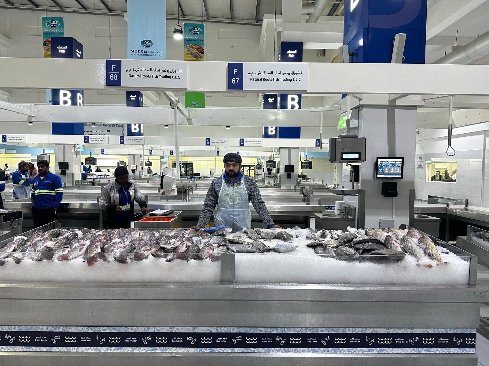 Natural Roots Fish Trading LLC counters at Waterfront Market